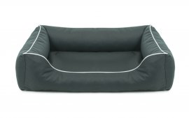 Legowisko dla psa Sofa Valencia Orthopedic w kolorze ciemnoszarym z białym wykończeniem