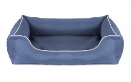 Legowisko dla psa Sofa Valencia Orthopedic w kolorze niebieskim z białym wykończeniem