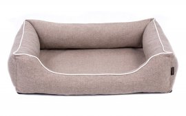 Legowisko dla psa Sofa Mallorca Standard w kolorze beżowym z białym wykończeniem
