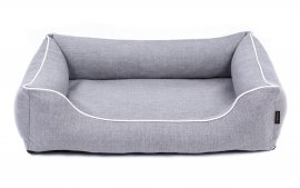 Legowisko dla psa Sofa Mallorca Standard w kolorze jasnoszarym z białym wykończeniem