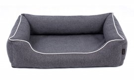 Legowisko dla psa Sofa Mallorca Standard w kolorze ciemnoszarym z białym wykończeniem