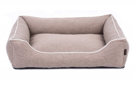 Legowisko dla psa Sofa Mallorca Comfort w kolorze beżowym z białym wykończeniem