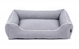 Legowisko dla psa Sofa Mallorca Comfort w kolorze jasnoszarym z białym wykończeniem
