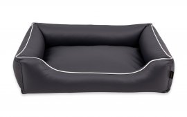 Legowisko dla psa Sofa Alicante Comfort w kolorze ciemnoszarym z białym wykończeniem