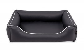 Legowisko dla psa Sofa Alicante Orthopedic w kolorze ciemnoszarym z białym wykończeniem