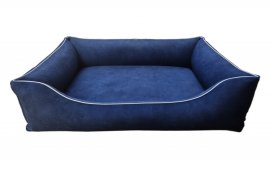 Legowisko dla psa Sofa Barcelona Orthopedic w kolorze granatowym z białym wykończeniem